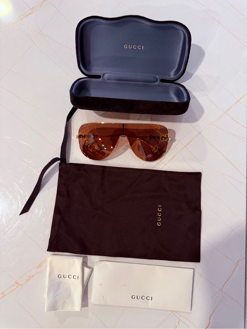 Gucci Shield Sunglasses in Brown - Designer Eyewear